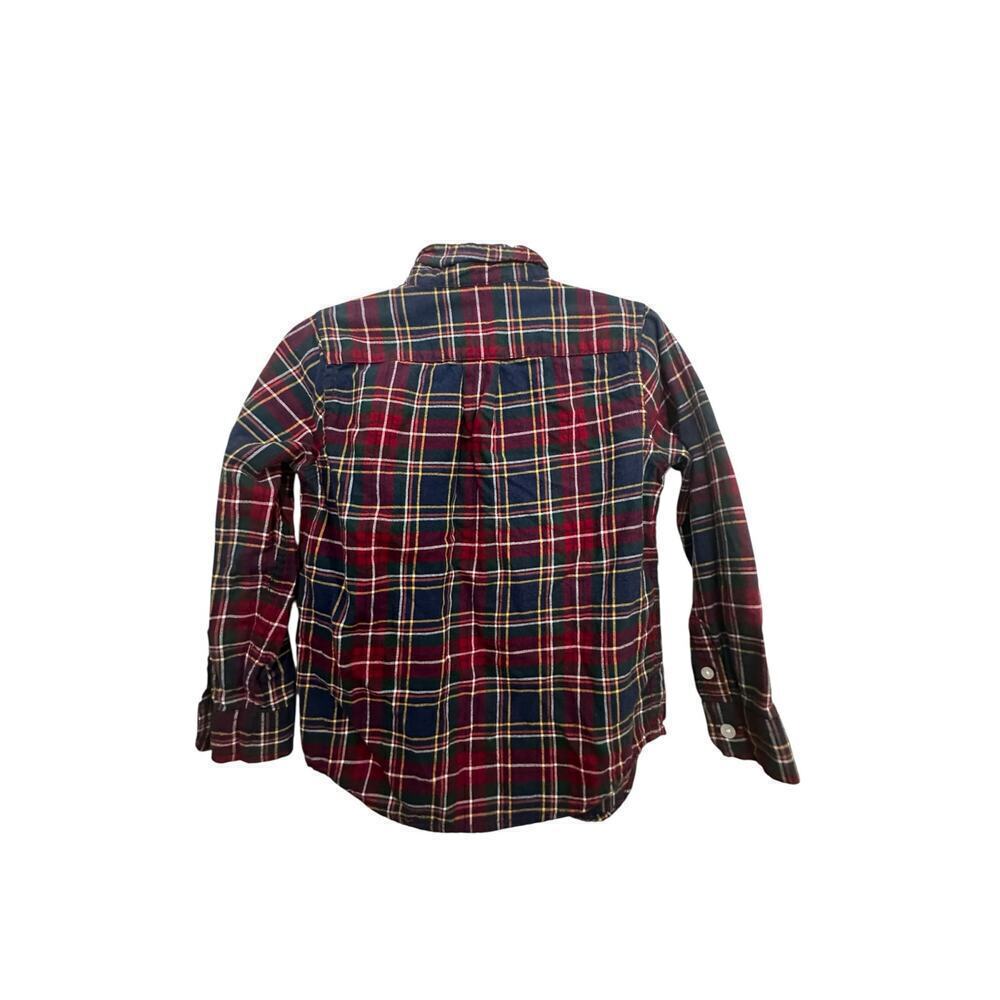 Janie and Jack Boys' Red Green Plaid Print Button Down Tartan Shirt Size 4 - Picture 2 of 5